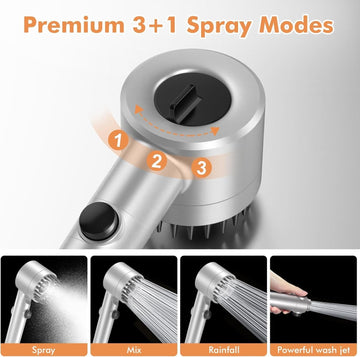 FEELSO Hard Water Filter Shower Head with 15 Stage Filter, 3+1 Spray Jet Modes High Pressure Shower Head and 1.5m Hose, Handheld Massage Shower Filter for Residual Chlorine Remove Silver